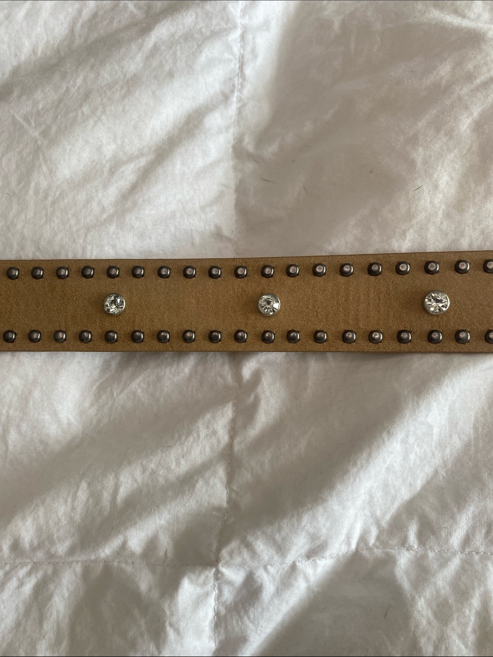 Women's Tan Studded faux leather Belt with Decorative Silver Buckle - Picture 3 of 3